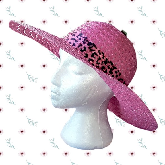 PINK SUN HAT WITH LEOPARD RIBBON - Picture 5 of 7